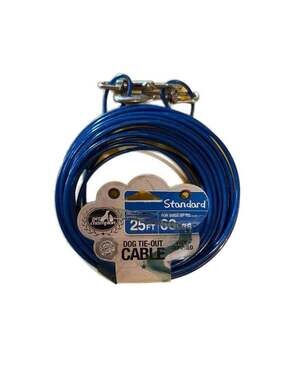 Pet Champion 25ft Dog Tie-Out Cable, Blue Vinyl Coated, for Dogs up to 60 lbs